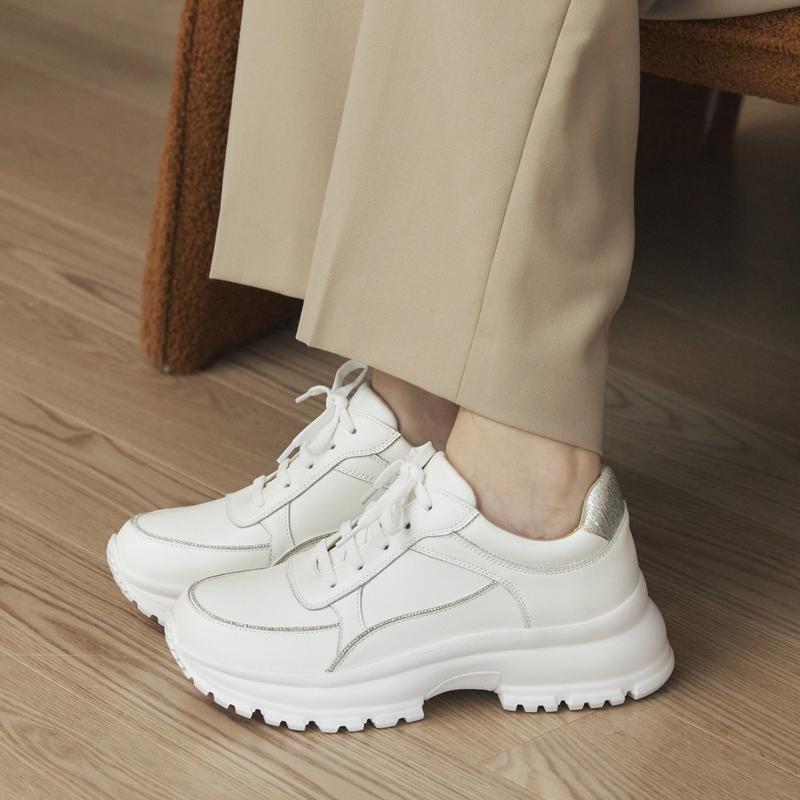 エムケシャ牛革厚底スニーカーホワイト516523308AY