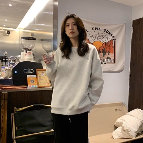 トップス スウェット 長袖 クルーネック 襟なし デザイン オーバーサイズ ビッグシルエット 美ライン ニュアンス サイドスリット ファスナー リブ カラバリ リラックス かわいい 大人可愛い