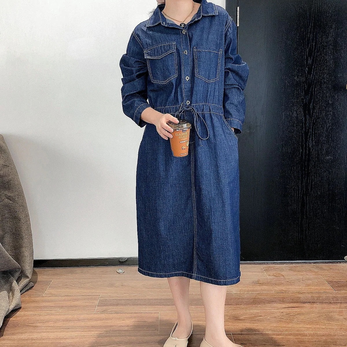 デニムスカート 初秋のデニムワンピースレディースロングレトロワンピースワンピースドレスデニムワンピ
