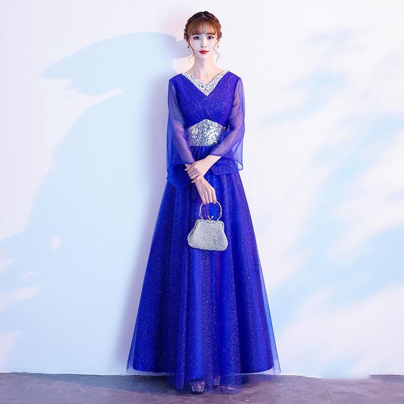 予約受付中カラードレス ファスナー ロイヤルブルー パーティードレス ロングドレス 結婚式 二次会 発表会 演奏会 ウェディングドレス ウエディングドレス ステージドレス イブニングドレス コンサート