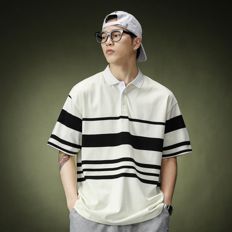 ポロシャツ メンズ クラシック ストライプ 半袖 T シャツ レトロ 夏 カジュアル 万能 ラウンドネック アメリカンカジュアル アメカジ ニット 男性