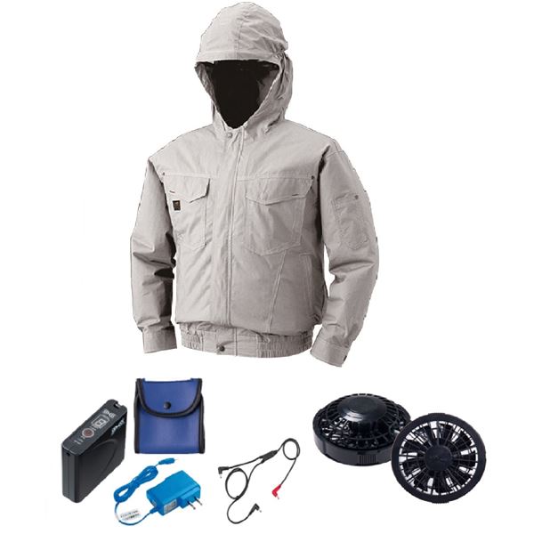 KU91410 空調服 綿薄手フード付 FAN2200B/LISUPER1セット シルバー M