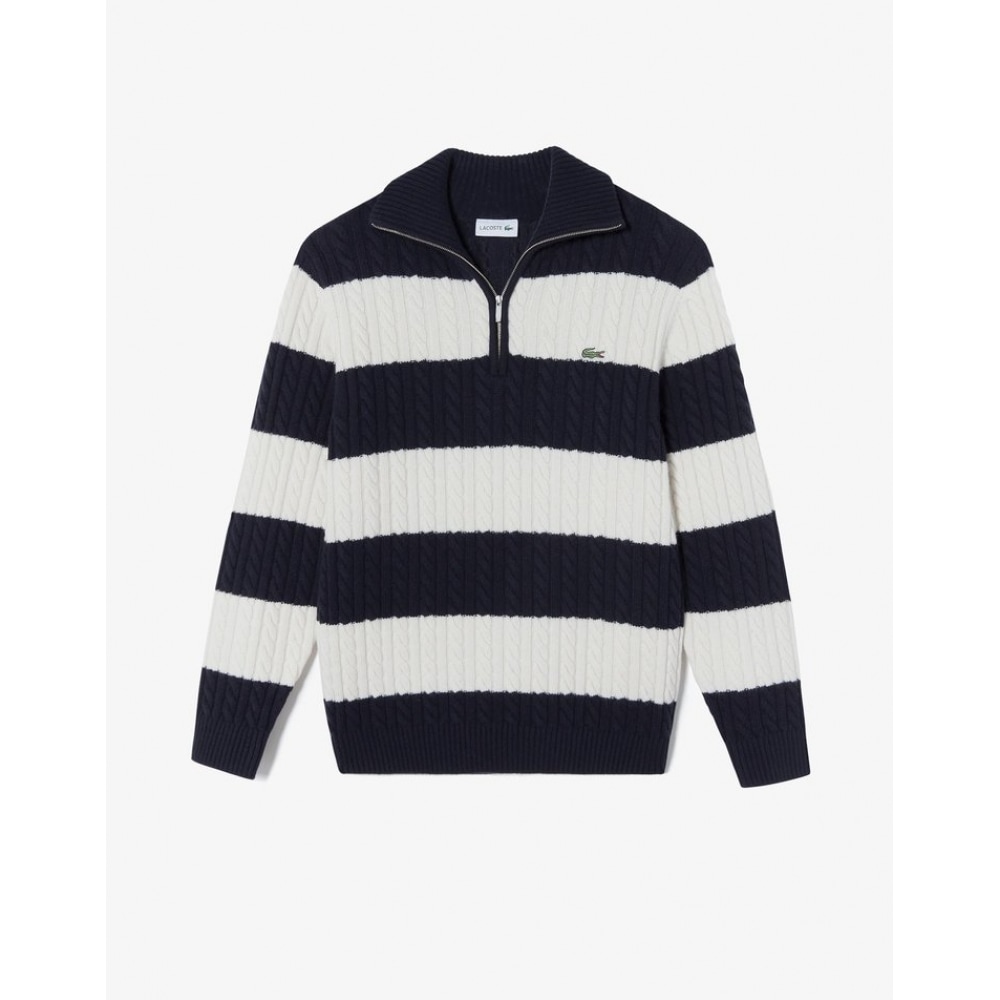 ラコステメンズケーブルハーフジップアップワイドカラープルオーバー AH301E-54N XFJ