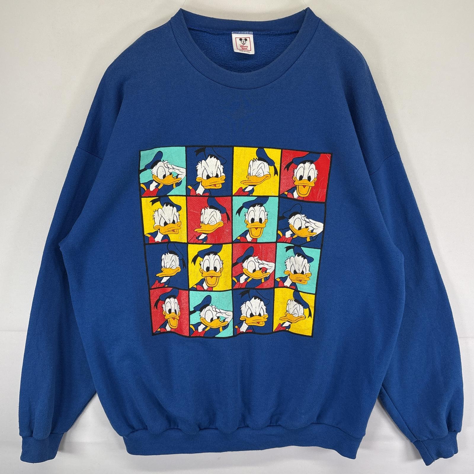 古着 90s/90年代 USA製 スウェット ドナルド キャラクター 大きいサイズ トレーナー クルーネック XXL ブルー メンズ