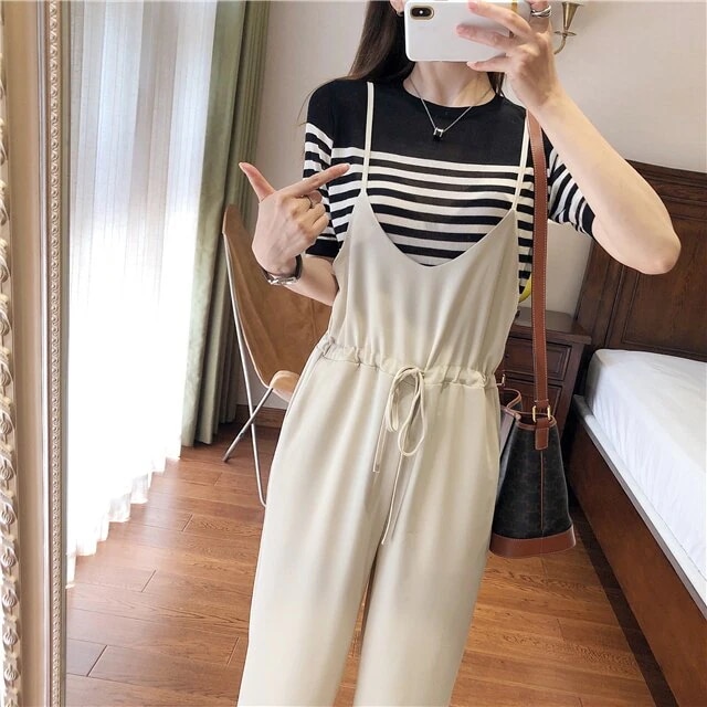 サロペット パンツ レディース ドレープ 黒 アプリコット S M L ロング ワイド ウエスト リボン 体型カバー 大人可愛い シンプル カジュアル ゆったり 楽ちん おしゃれ 普段使い お出かけ