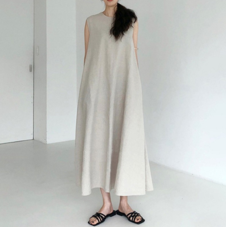 ワンピース フレアワンピース ロング ロング丈 袖なし かわいい 大人可愛い きれいめ シンプル ラウンドネック ノースリーブ マキシ丈 無地 オフィス 休日 旅行 楽ちん ママ マタニティ オレンジ