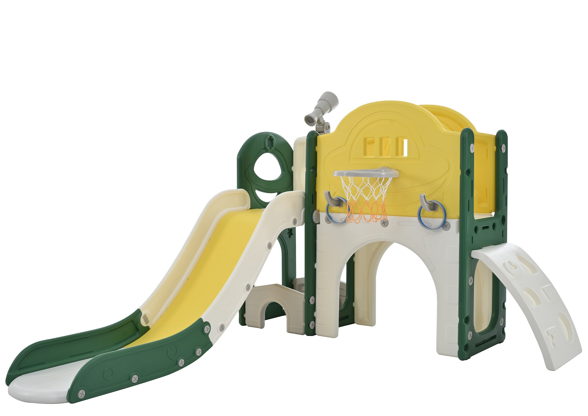 【国内発送】602すべり台 キャッスル 大型遊具 すべりだい スライダー 室内 遊具 バスケットゴール 収納 グリーン×イエロー