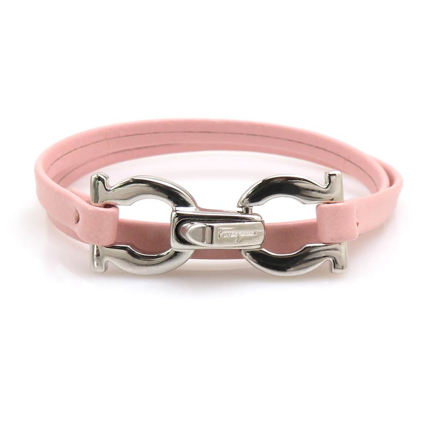 サルヴァトーレフェラガモ Salvatore Ferragamo ブレスレット ガンチーニ レザー/メタル ライトピンク/シルバー レディース e60966a