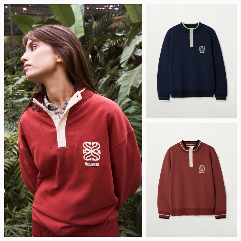 【SATUR】26SS RIB POINT OPEN COLLAR SWEATSHIRT : 2COLORS