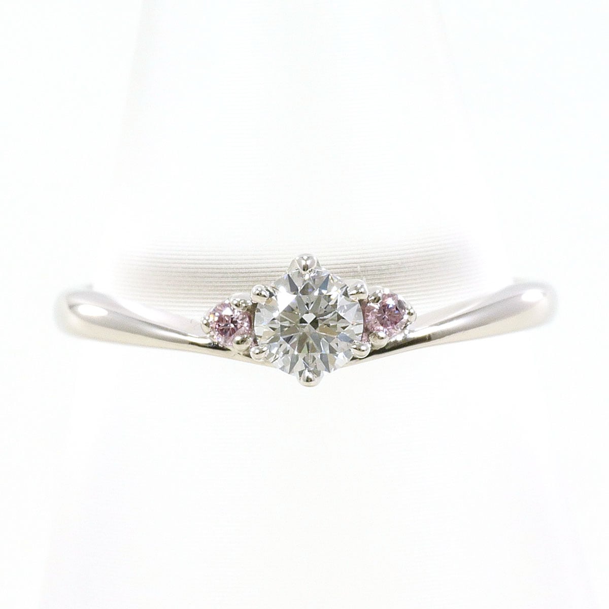 PT900 プラチナ リング・指輪 7.5号 ダイヤモンド 0.175 ct ピンクダイヤモンド 0.02 ct 総重量約2.1g 中古