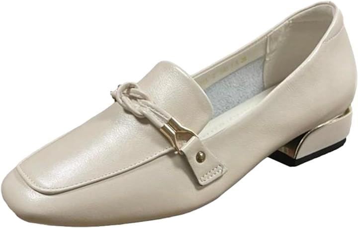 ローファー レディース 本革 チャンキーヒール 3cmヒール ビット ラバーソール スクエアトゥ (アイボリー, 23.5 cm 2.5E)