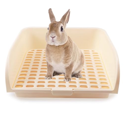 うさぎトイレ 大きい ウサギ トイレ四角 囲い こぼれ飛び散り防止 メッシュスノコ付き 多頭モルモット用 フェレット 清潔用品 快適 大型うさぎにぴったり しつけ おなやみ解決 ベージュ 44cmx3