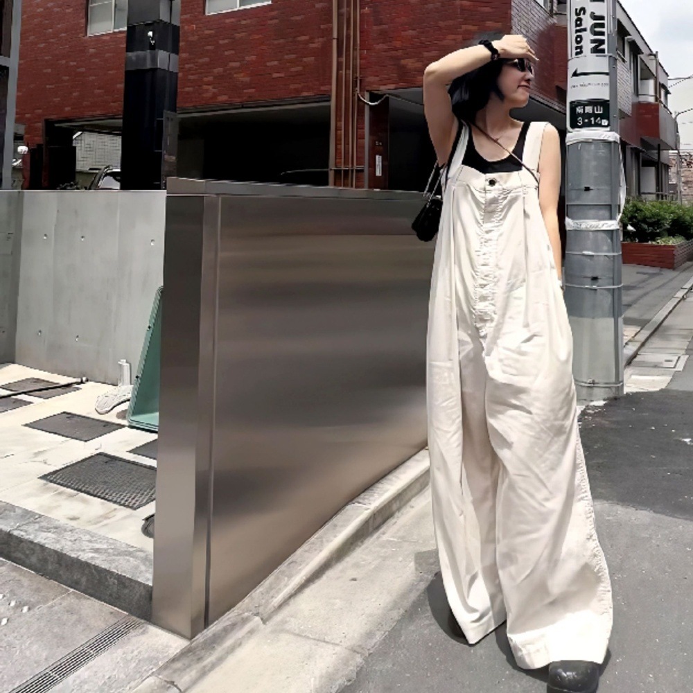 オーバーオール ワイドレッグ ジャンプスーツ レディース パンツ ボトムス つなぎ ワイドパンツ ロング かわいい シンプル カジュアル おしゃれ かっこいい レトロ こなれ感 ラフ メンズライク