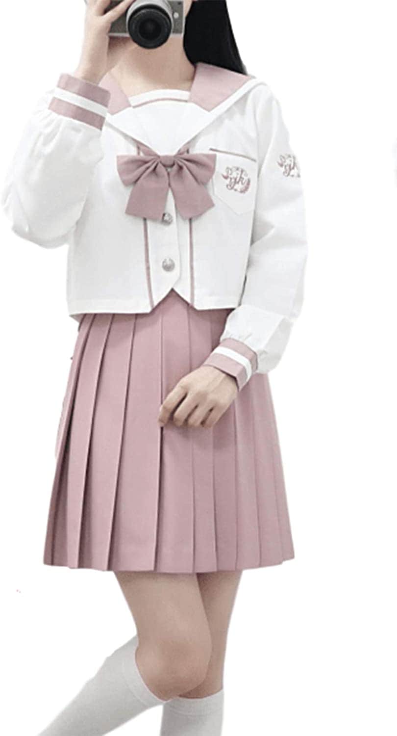 桜蘭 セーラー服 長袖半袖虹色本格制服前開き コスプレ衣装 4点セット 蝶結び付き