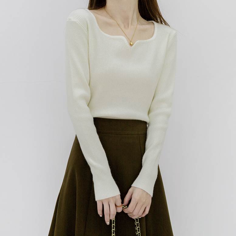 トップス カットソー プルオーバー レディース 個性的 キーネック リブ 長袖 変形ネック30%までに制限