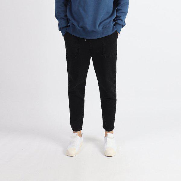 WCL501 男性 ビッグサイズ 裏起毛 バンディング ブラックジーンズ 30~36SIZE
