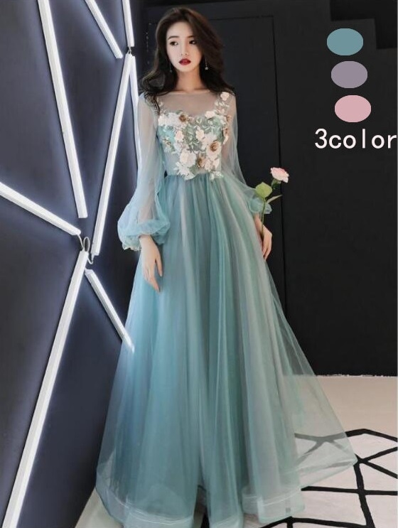 ウエディングドレス 「S~3XL」パーティードレス ロングドレス 結婚式 二次会 披露宴 演奏会 発表会 ピアノ 大きいサイズ イベント用 刺繍 袖あり 舞台衣装 キャバ嬢 スパンコール お姫様ドレス