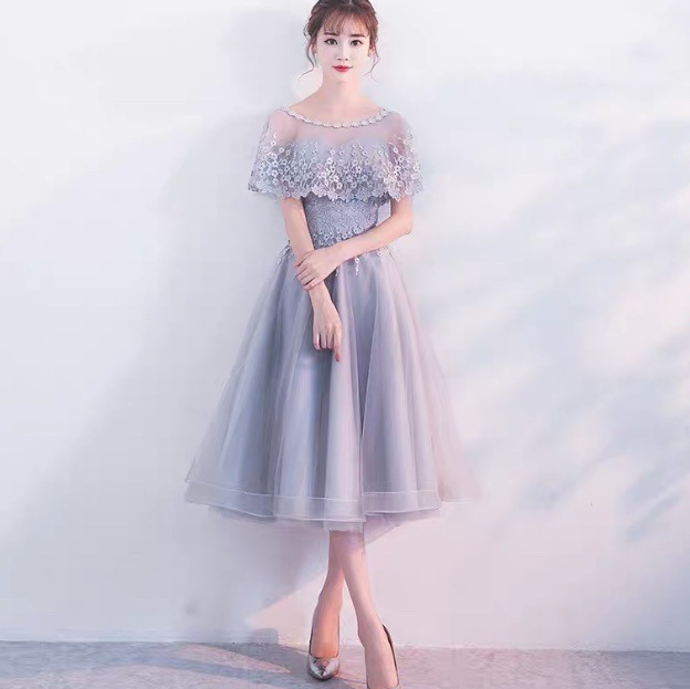 ドレス ワンピース ウェディング パーティー 結婚式 二次会 披露宴 演奏会 発表会 ステージ 舞台 フォーマル 膝下 袖なし ノースリーブ セットアップ ケープ プリンセスライン Aライン レース