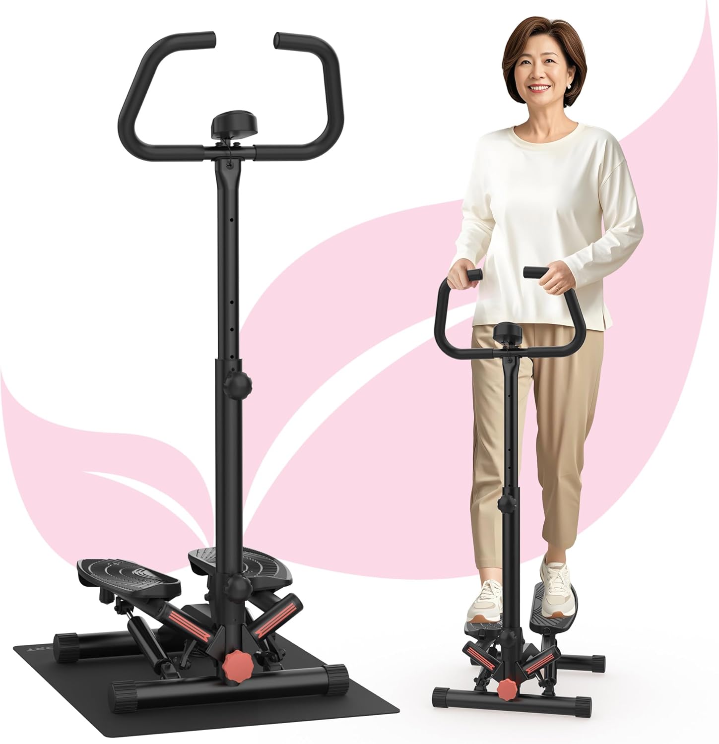 黑/Black I-uki Sport 健康ステッパー 組立簡單 足踏み健康器具 ツイストエアロステッパー 黑/Black 静音 負荷調整付き モニター/ハンドル/専用パワーバンド付き 踏み台で全身