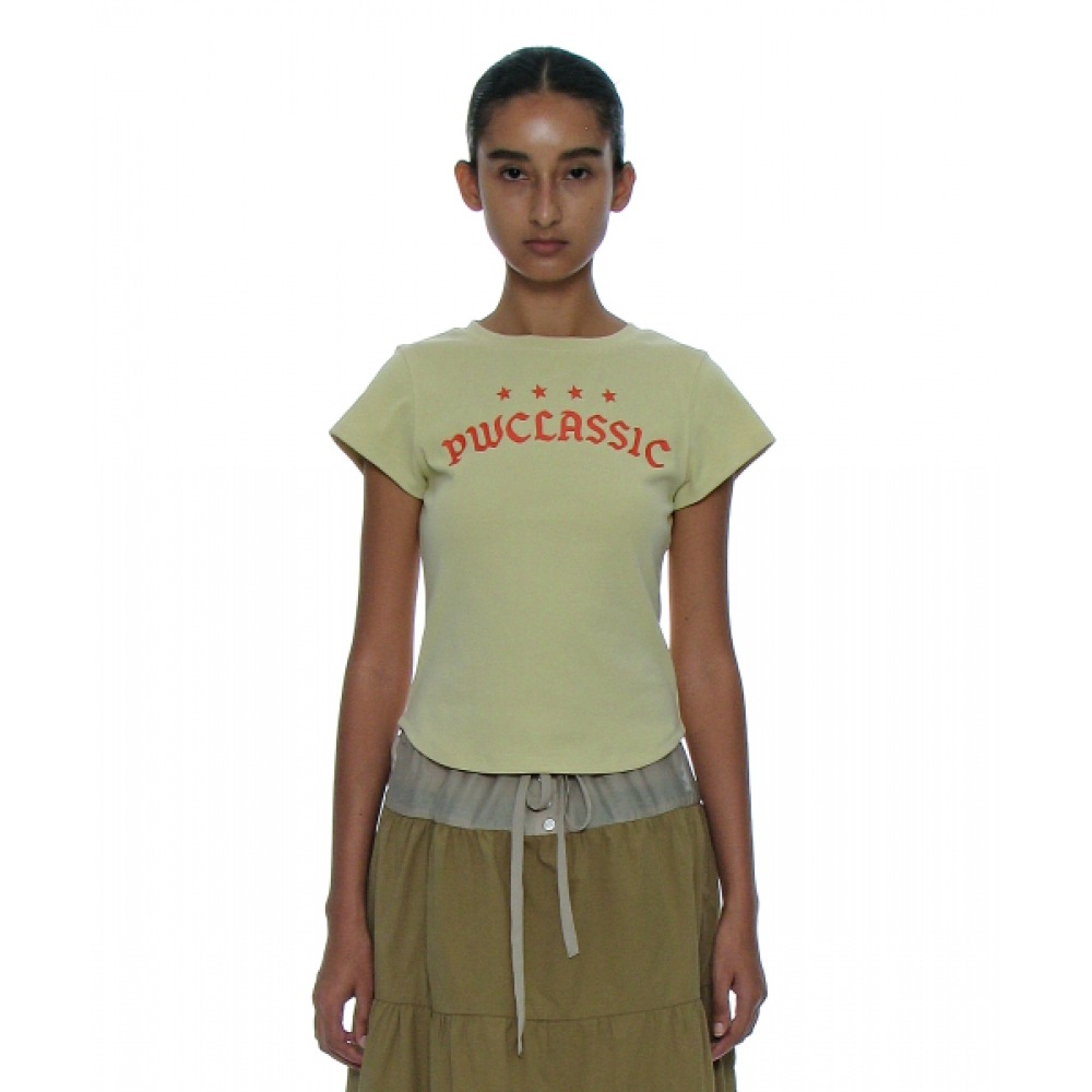 PARTIMENTO レディースクラシックロゴプリントショートスリーブ Tシャツ_レモン