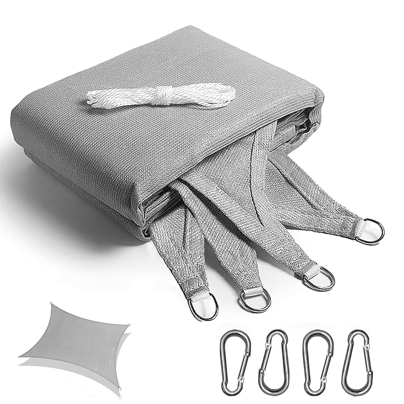 JIANLEI 日除けシェード 屋外 グレー 遮光ネット 四角形4M*5M 花壇 日よけ 植物 シェード 庭 廊下 ベランダ 園芸 サンシェード 簡単設置 四隅にはD型メタルバックルが付属