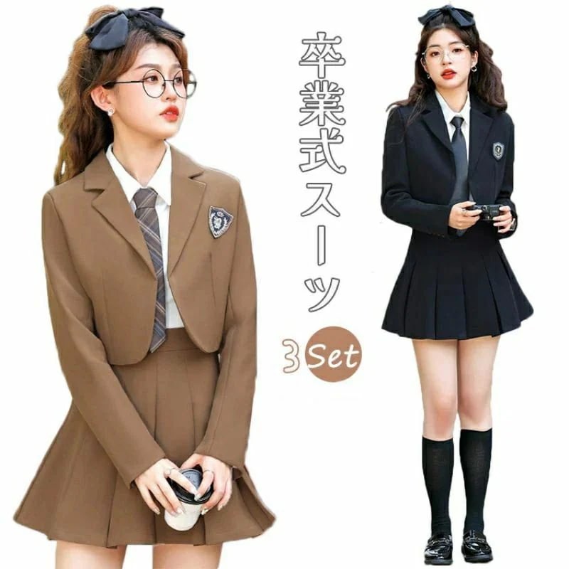 []韓国 卒業式 スーツ 女の子 卒服 韓国 制服 高校生 入学式 スーツ 160 中高生 女子 中学生 小学生 小学校 黒 カーキ フォーマルスーツ おしゃれ ジュニア 3点セット ジャケット