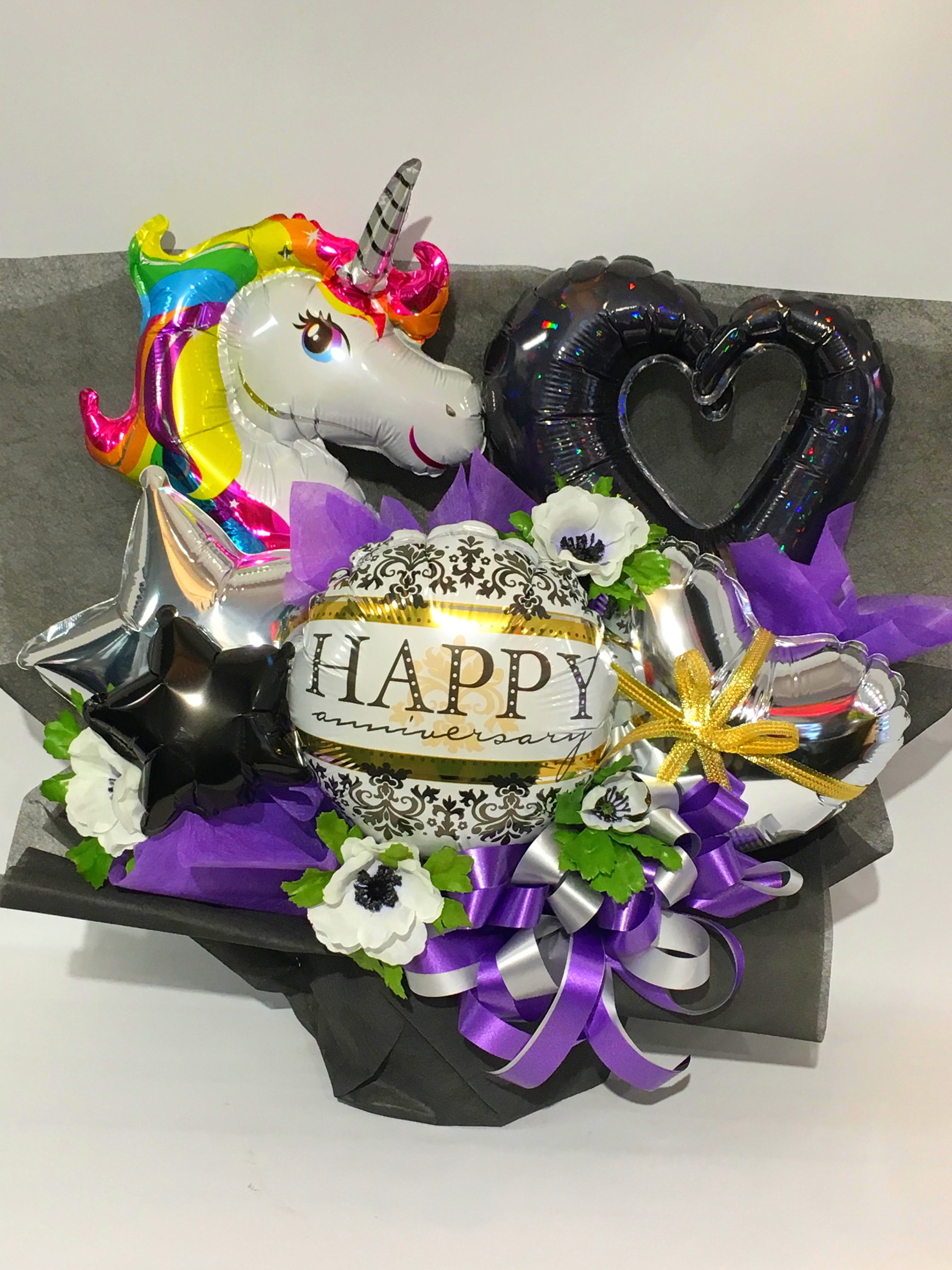 商品ID 2879 バルーンアレンジ　ユニコーン黒系