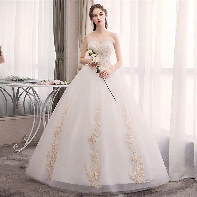 ウェディングドレス　エンパイア 二次会ドレス　花嫁ドレス　　大きいサイズ パーティー ロングドレス