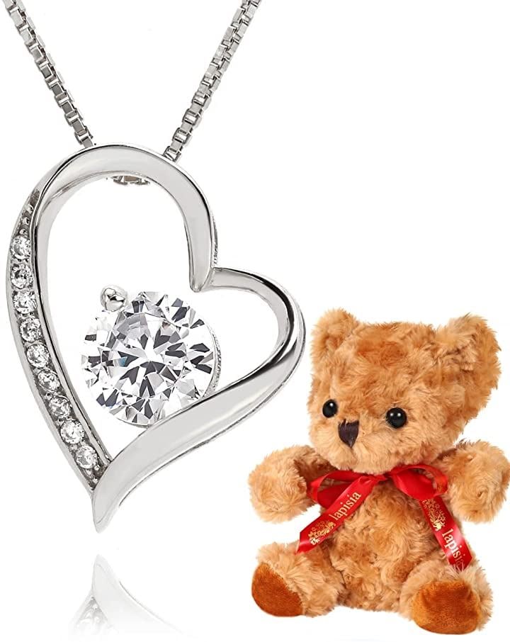 オープンハート レディース ネックレス テディベア(プラチナ（テディベア）)