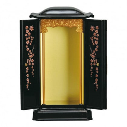 厨子型ミニ仏壇 小 黒(内金) 蒔絵 桜 310285035x021