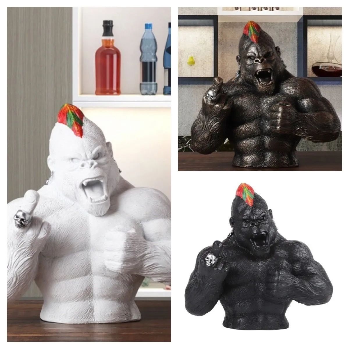 目立ブラウン 黒 指立てゴリラ オブジェ 置物 豪華 インテリア 猿 オブジェ 北欧 かわいい 風水 置き場所 おしゃれ 金運 誕生日 引越し祝い プレゼント am