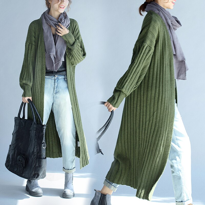 ４色 ロングカーディガン トップス ニット カーディガン 春 秋 かわいい きれいめ カジュアル ロング ミモレ丈 長袖 ドロップショルダー ぽわん袖 バルーンスリーブ ノーカラー スリム タイト 細