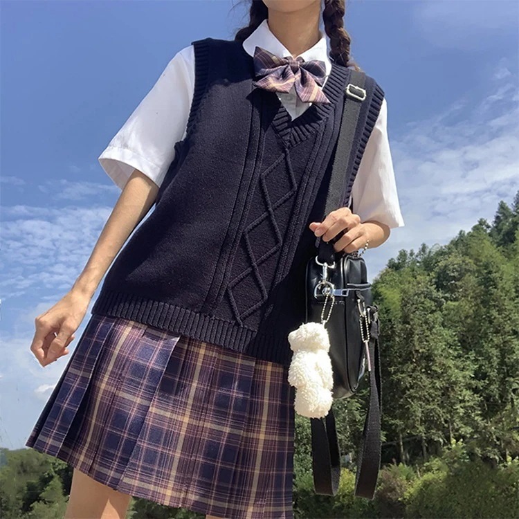 超目玉新品 セーター制服ベーシックカラープルオーバーニットベスト英国カレッジスタイル薄地無地学生服
