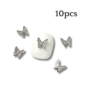 ネイルパーツ バタフライ 蝶々 シルバー メタル 合金 10個セット #07 ワンホン 韓国 量産型 3D デコパーツ セルフネイル 小さめ