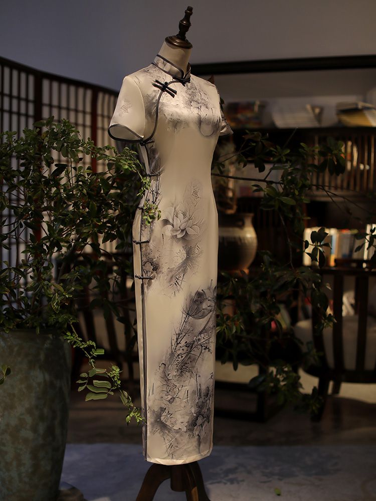 ロングチャイナドレス夏2025漢服エレガントレトロ水墨画ハイエンドエチケット 5,037円