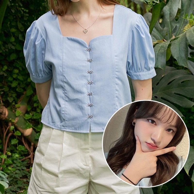 IVE リーズ着用 / デニム ワンアンドオンリーブラウス(ライトブルー)韓国人気ブランド 半袖 ブラウス 春夏服 レディース