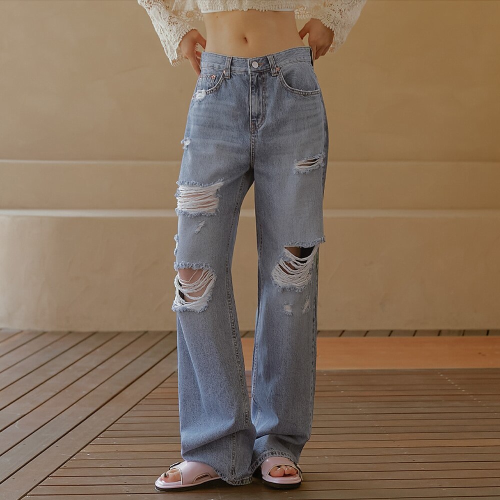 選ぶなら [BOTTOM] DIKAN PANTS DENIM WIDE DESTROYED デニム・ジーンズ 사이즈:S -  flaviogimenis.com.br