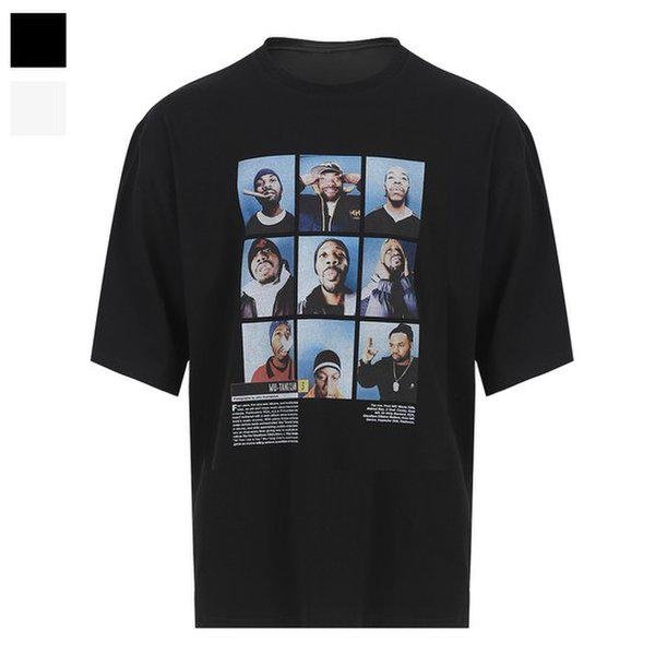 メンズストリートフレームラウンド半袖Tシャツ AC-TSH-Q094-ブラック