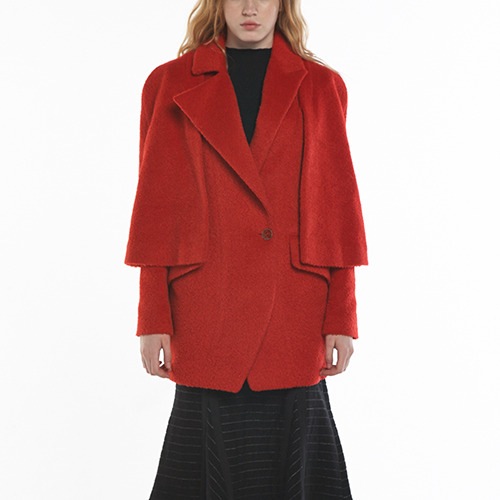 SURI-ALPACA Cape Detachable Asymmetric Jacket_RED [수리알파카 망토 탈부착 비대칭 케이프자켓] 27,827円