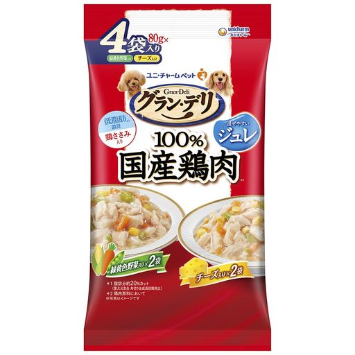 グランデリ ドッグフード ウェット 100%国産鶏肉 パウチ ジュレ 成犬用 緑黄色野菜・チーズ 80g×4袋×16個セット 国産 ユニチャーム 7,776円