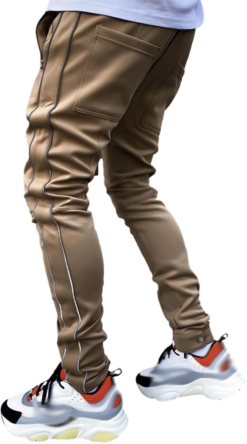 カーゴパンツ 作業パンツ メンズ ストレート 袴パンツ サイドライン ジップポケット 調整紐 ロングパンツ 綿混紡 マルチポケット かっこいい お洒落 男性用 旅行 ストリート系 お兄系 原宿 春 秋