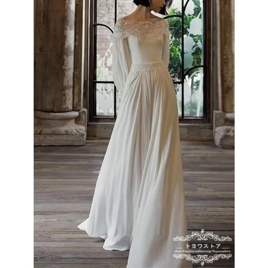 ウェディングドレス長袖ウエディングドレス白aラインドレスウエディングドレス袖あり結婚式パーティー花嫁披露宴二次会演奏会前撮り海外挙式