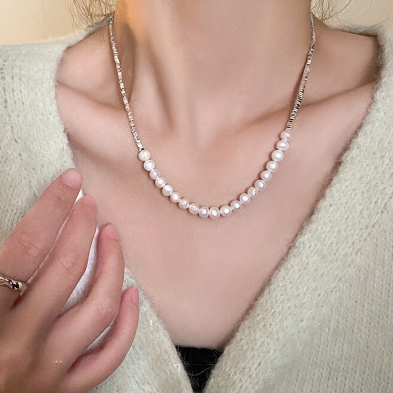 パール ネックレスブレスレットセット 2点セット パールネックレス パールブレスレット アクセサリー 韓国 レディース オルチャン シルバー チェーンブレスレット ジュエリー 存在感