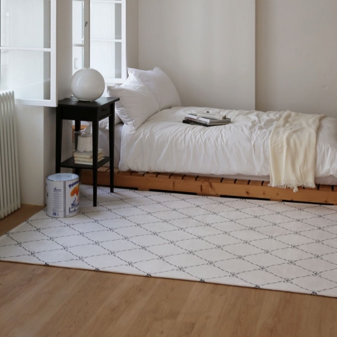 リボンチェック柄ラグ 洗えるラグ Ivory Beige 100x150 150x200 170x230