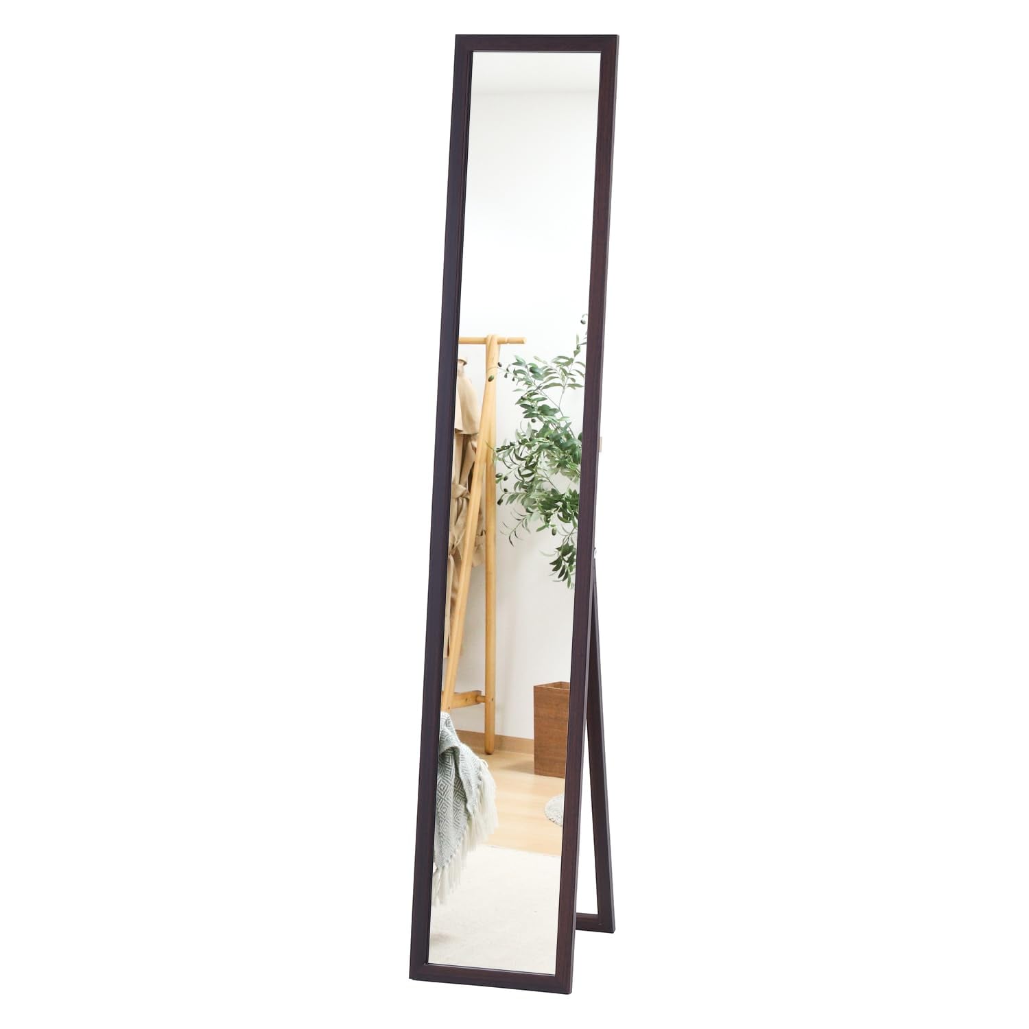 不二貿易 姿見 全身鏡 スタンドミラー 飛散防止加工 ルームミラー 木製 折りたたみ 一人暮らし 単身 幅27×奥行39×高さ147.5cm ブラウン 72091