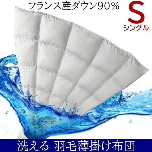 羽毛 薄掛け布団 シングル 単品 フランス産 ダウン90％ 日本製 ウォッシュ 洗濯機で丸洗い 消臭 防カビ 殺菌加工 掛布団 来客用 布団 掛け布団単品