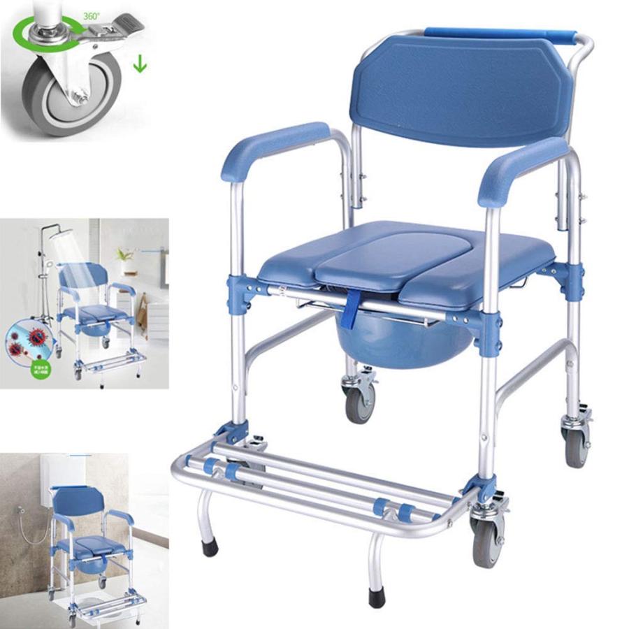 1台の便器に付き4台/トイレ付きの椅子/車椅子用シャワー付きバスチェアバスルームのバースツール4輪ブレーキ（360）/折りたたみ式モバイルトイレ高齢者障