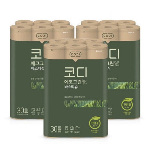 コーディネート環境に優しいエコグリーンバスティッシュ3重トイレットペーパー30m x 30ロール3パック衛生的なロールトイレットペーパートイレ