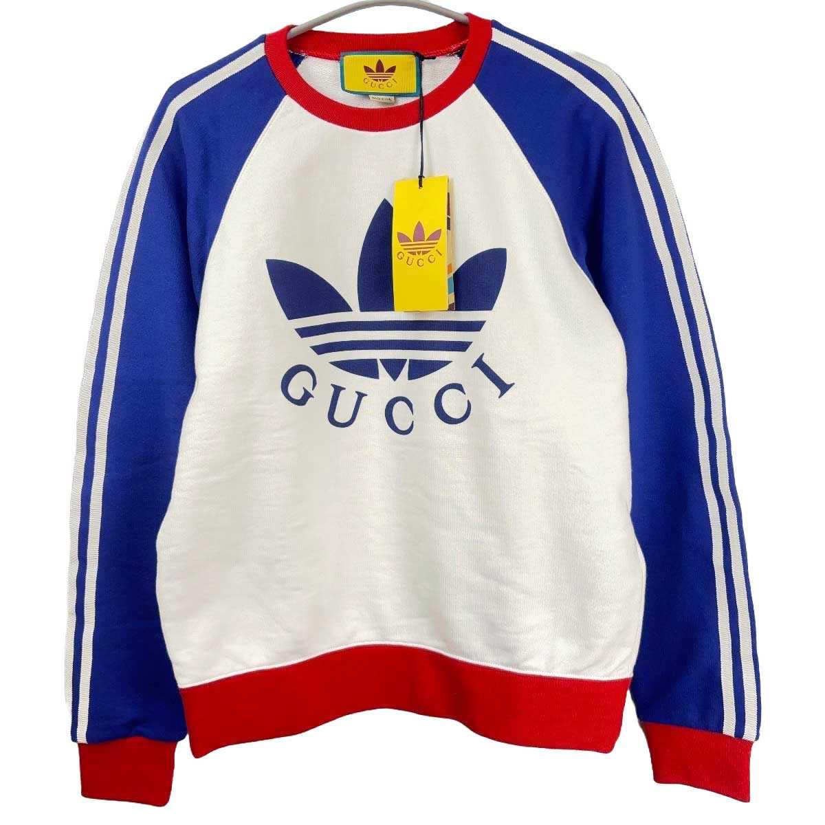 【中古】GUCCI ×adidas コラボ スウェット トレフォイルロゴプリント ミケーレ期 トレーナー XS マルチカラー 722951 メンズ グッチ アディダス
