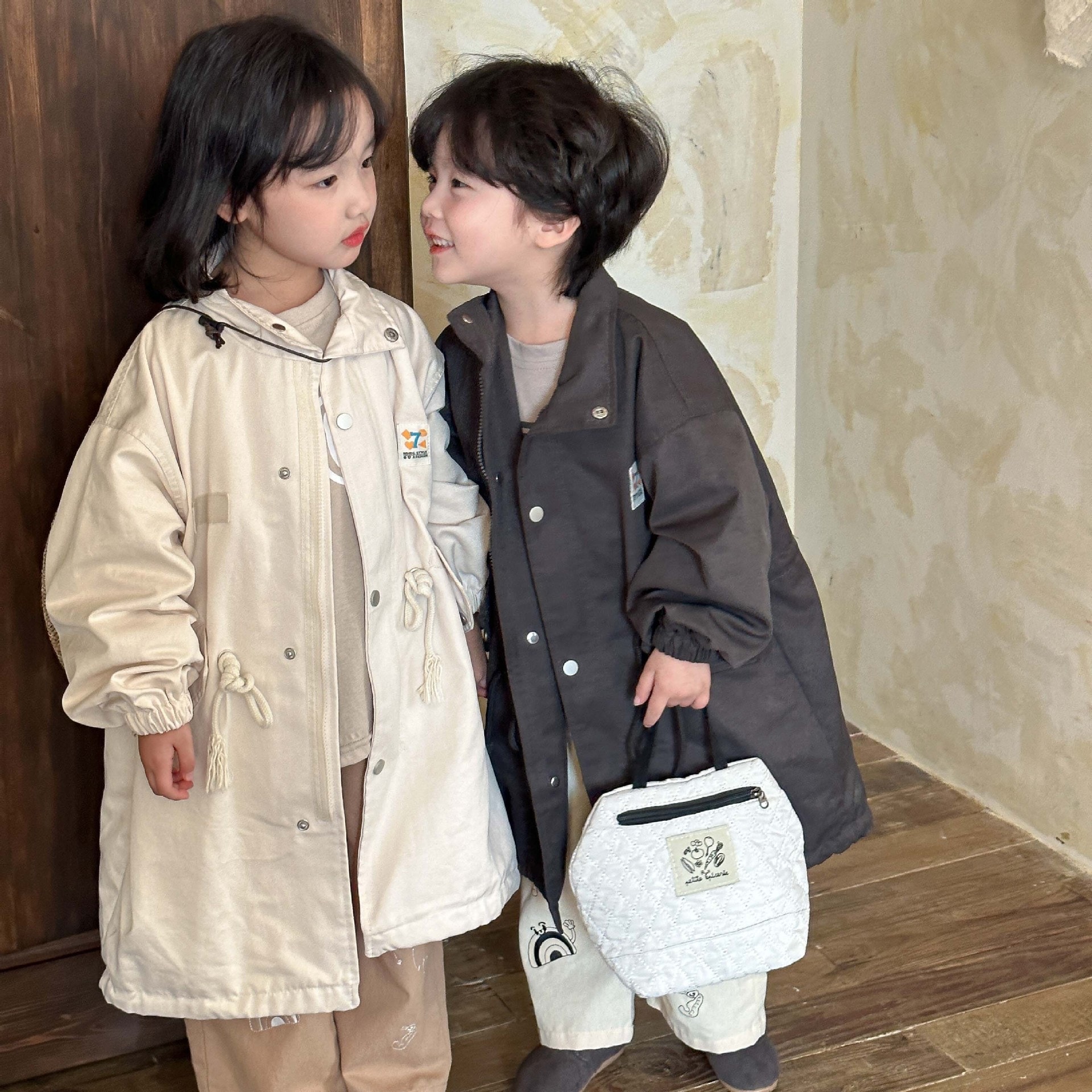 【ロングコート】スプリング　ロングコート　アウター　キッズ　韓国子供服　女の子　男の子